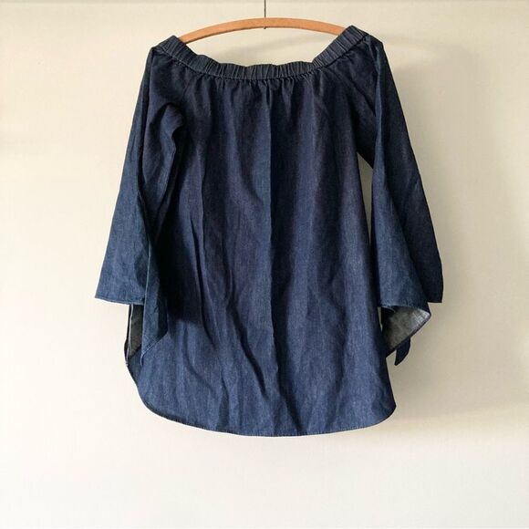 TIBI Chambray Pheasant Top Off‎ The Shoulder 0 - Picture 4 of 8
